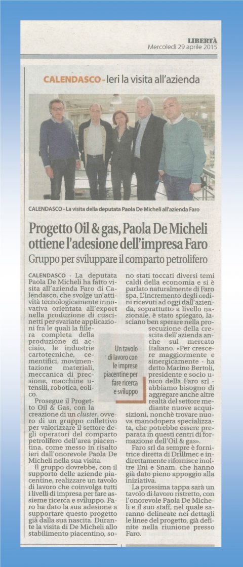 Progetto Oil & gas, Paola De Micheli ottiene l’adesione dell’impresa Faro